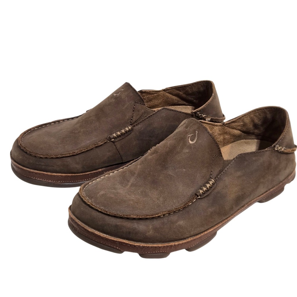 OluKai Moloa Slip On Shoes Mens 9.5 Brown toffee Leather Drop-In Heel moccasin